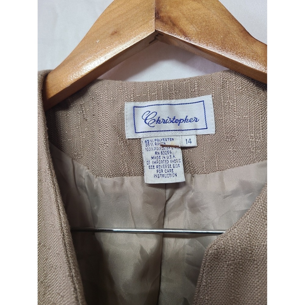 Christopher Blazer Women 14 Tan Good Textured Gold Button Collarless Vintage USA - Picture 3 of 11